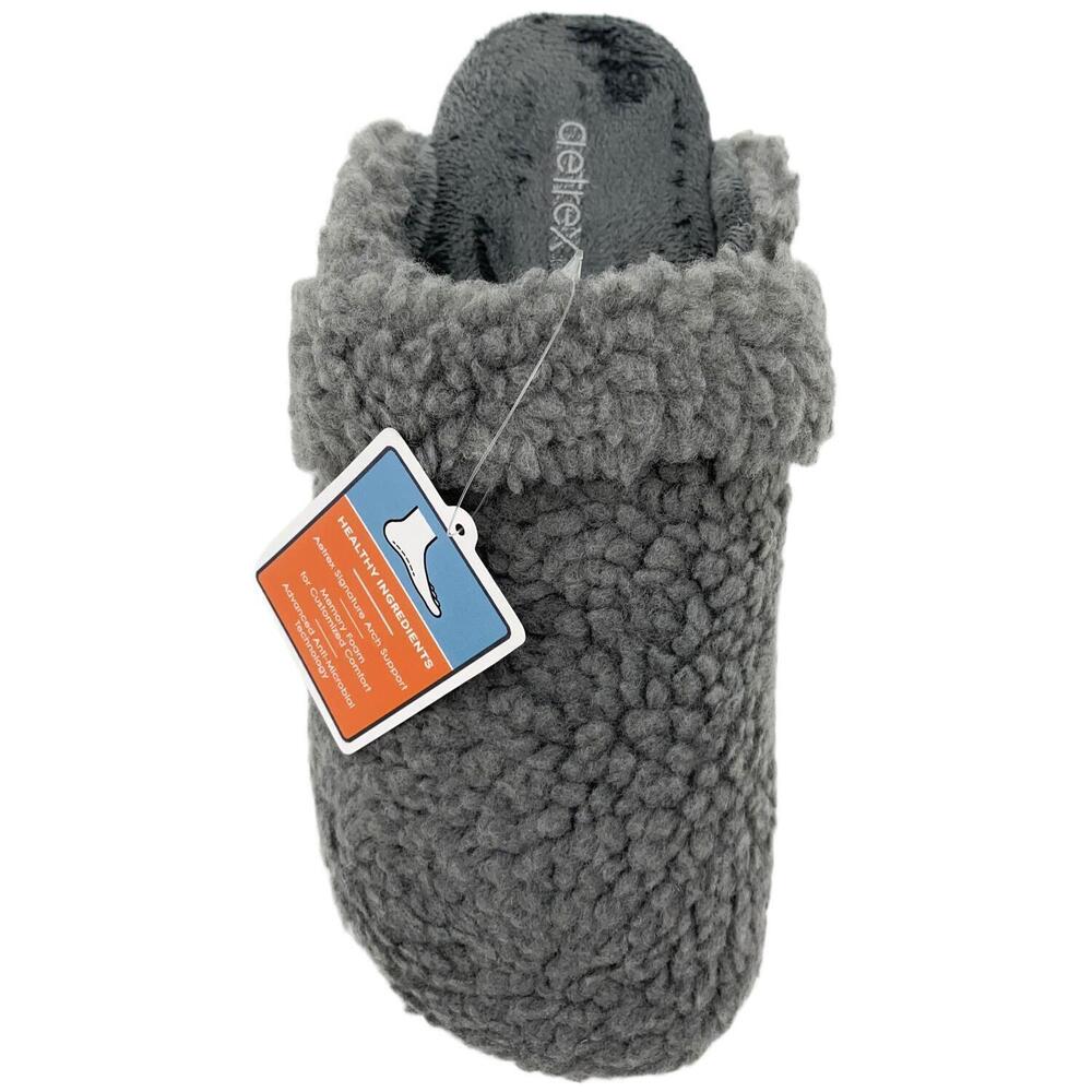 Aetrex Women's Charcoal Gray Cozy Sherpa Slip-On Slippers - Picture 8 of 11